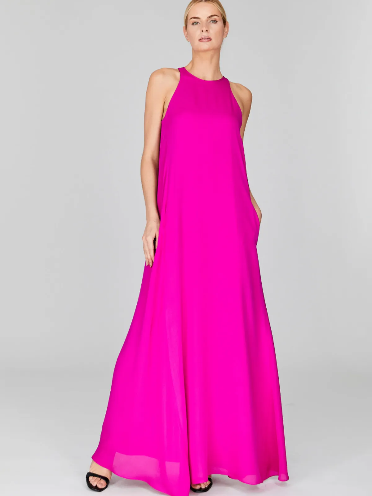 Mi Jong Lee Silk Georgette Long Trapeze Gown