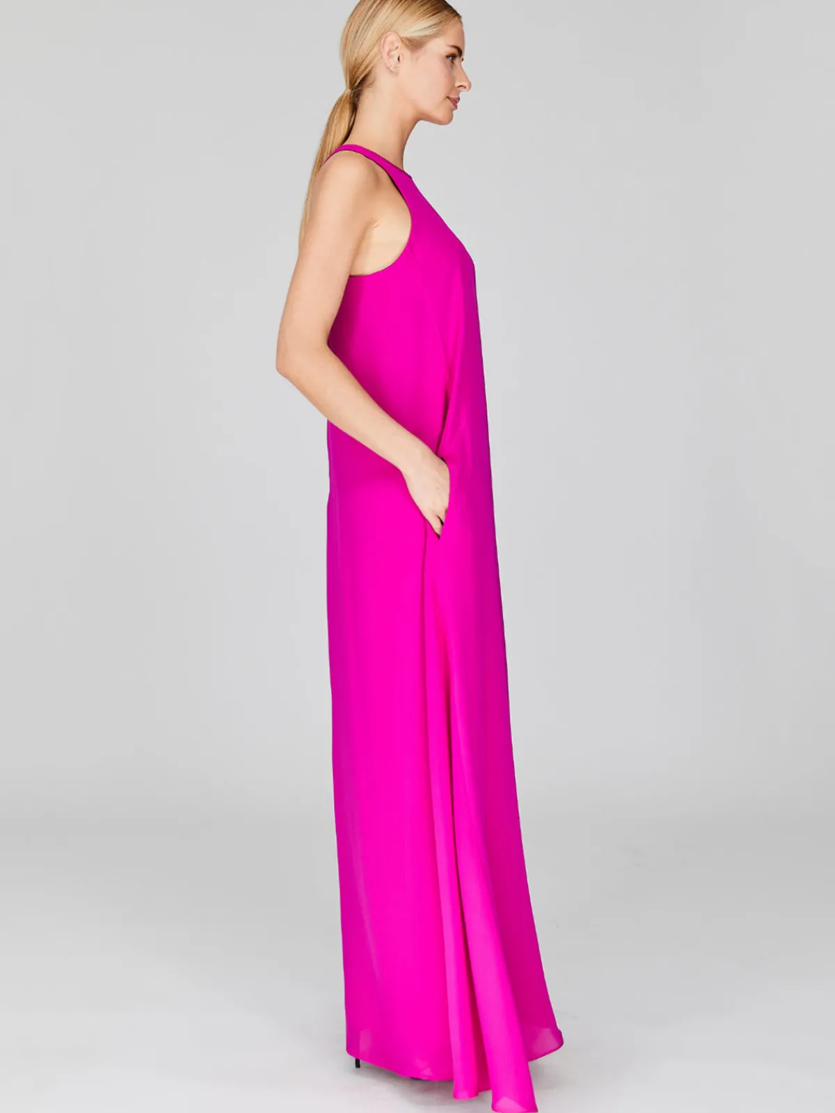 Mi Jong Lee Silk Georgette Long Trapeze Gown