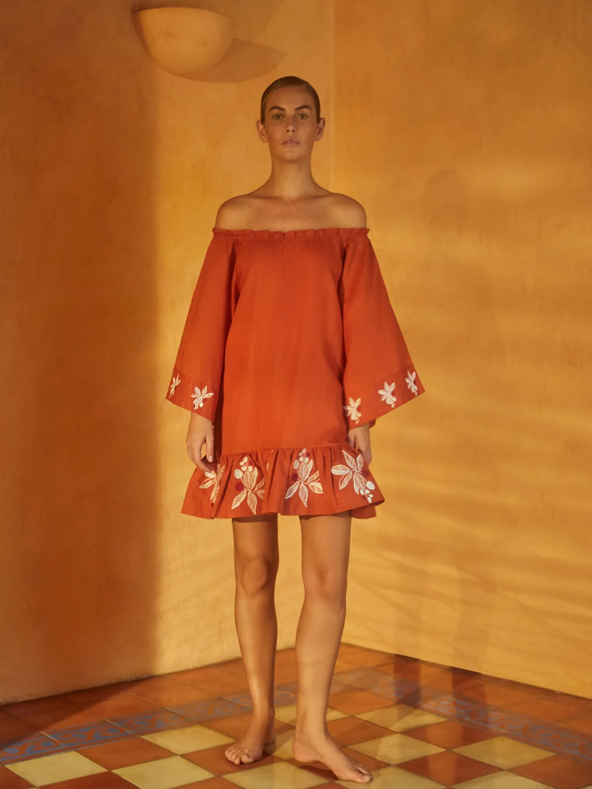 Juan de Dios Mexico Lindo Linen Mini Dress Embroidered