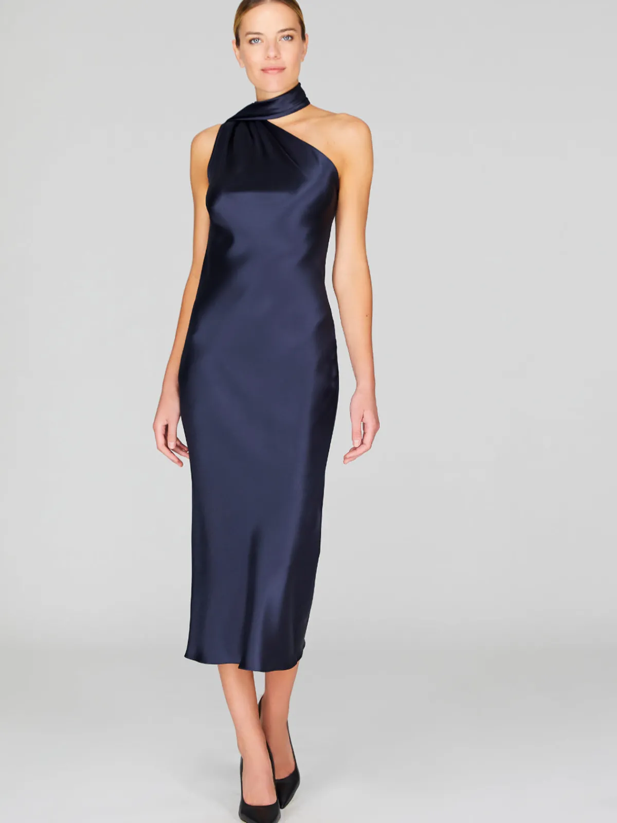 Mi Jong Lee One Shoulder Bias Dress with Scarf