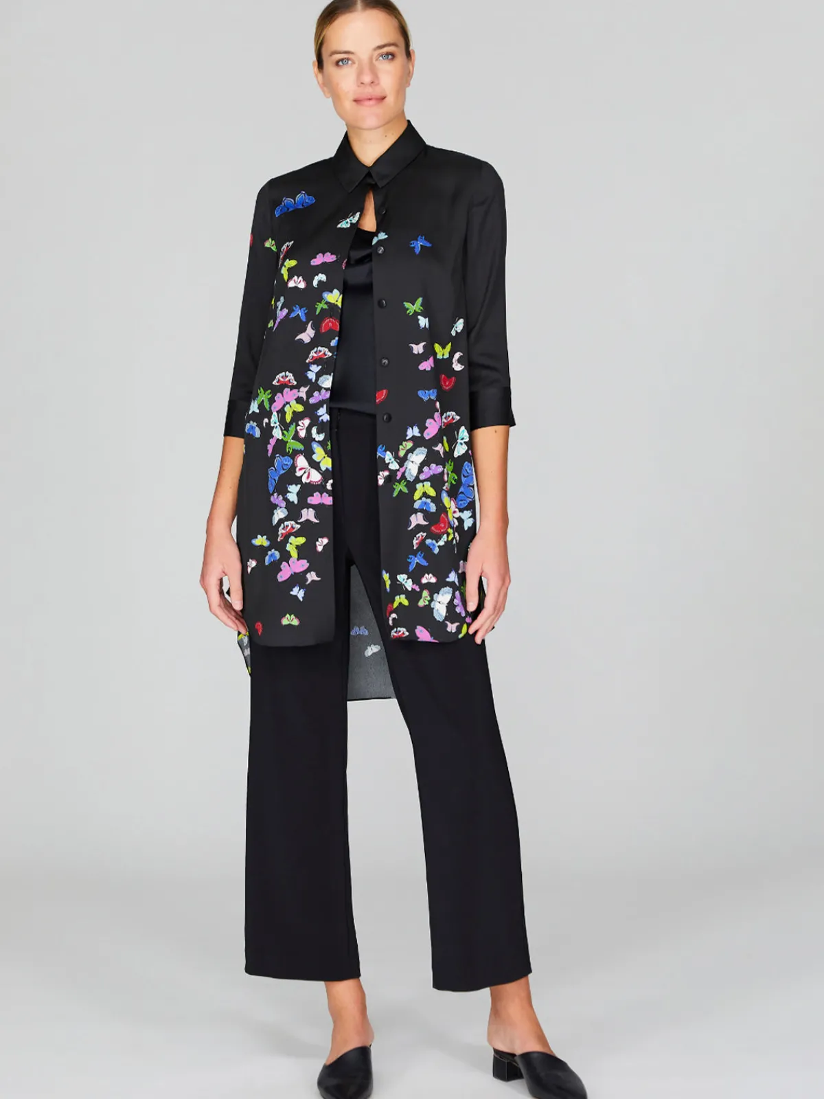 Mi Jong Lee Flutter Print Georgette Long Collared Shirt
