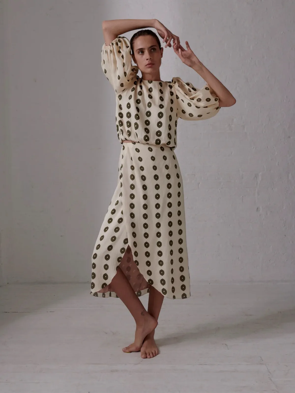 Juan de Dios Amaime Silk Martellato Midi Skirt