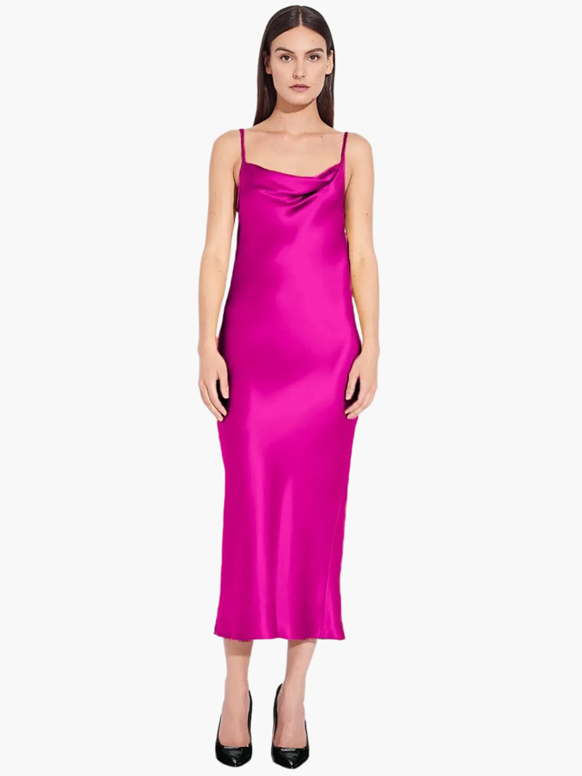 Mi Jong Lee Satin Drape Front Camisole Dress