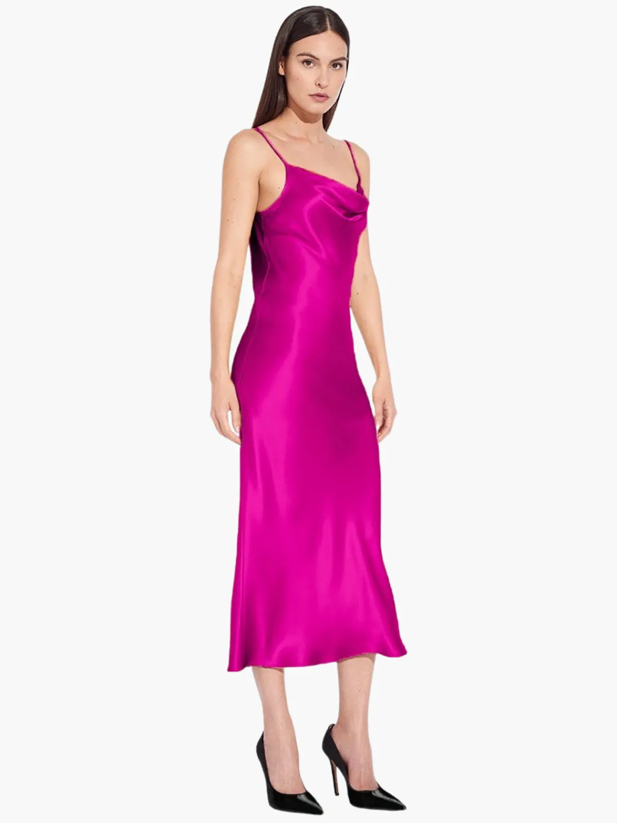 Mi Jong Lee Satin Drape Front Camisole Dress