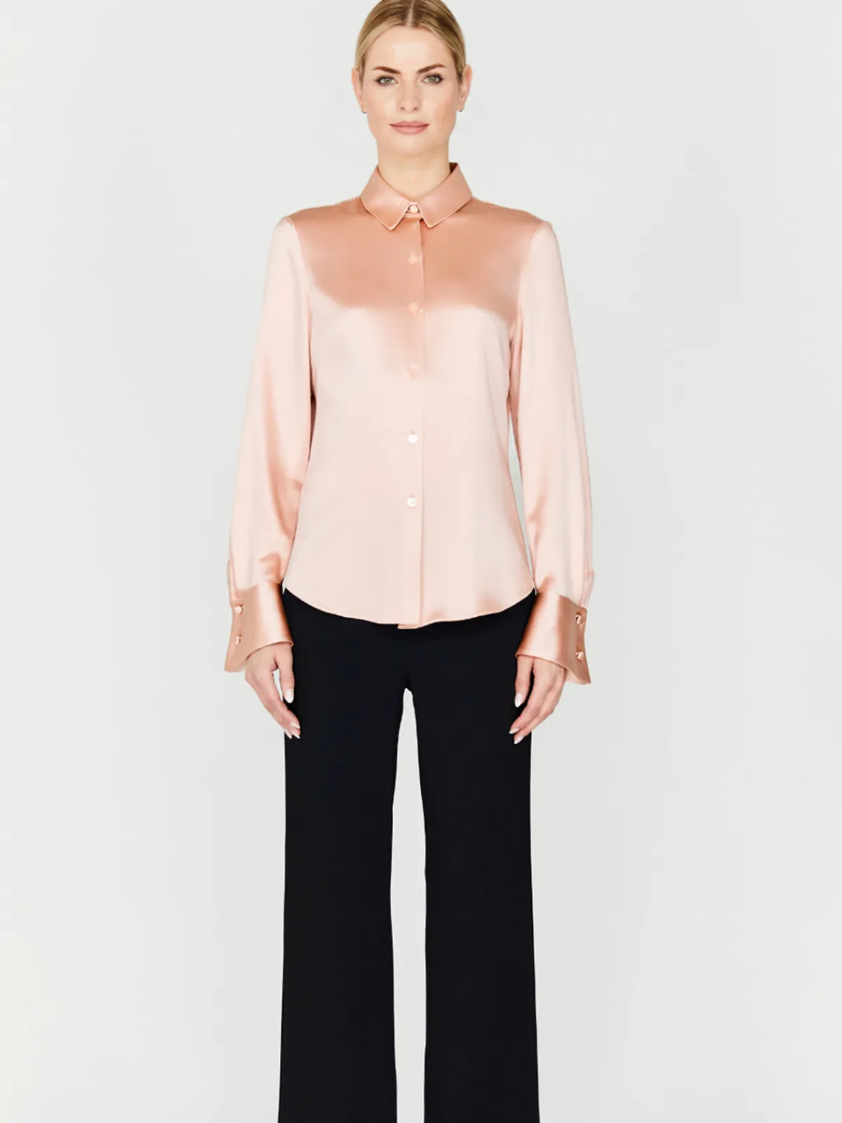 Mi Jong Lee Satin Button Down Collared Shirt With Relaxed Sleeve