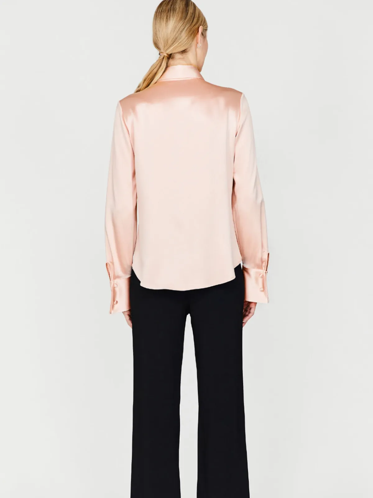 Mi Jong Lee Satin Button Down Collared Shirt With Relaxed Sleeve