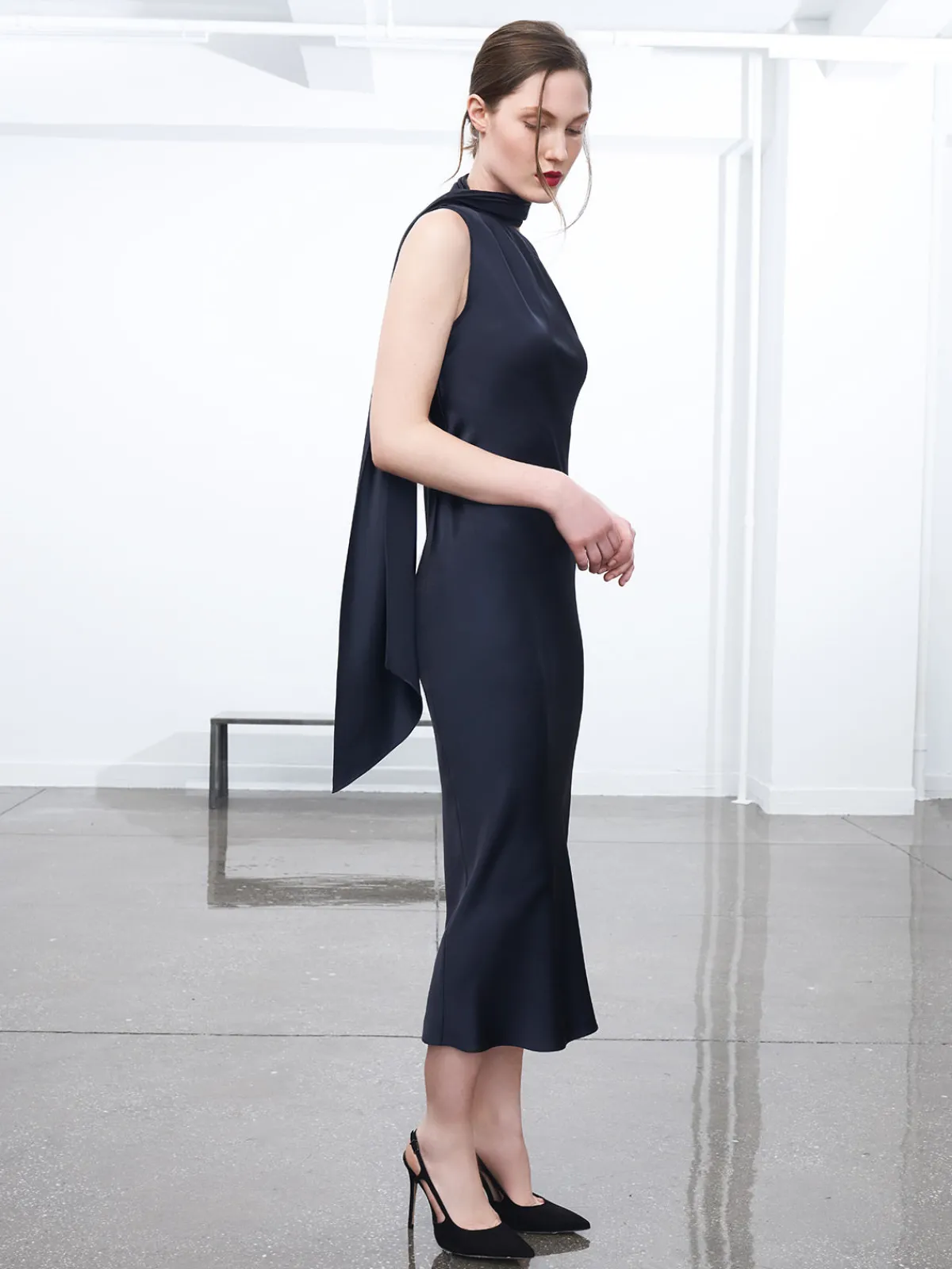 Mi Jong Lee One Shoulder Bias Dress With Scarf