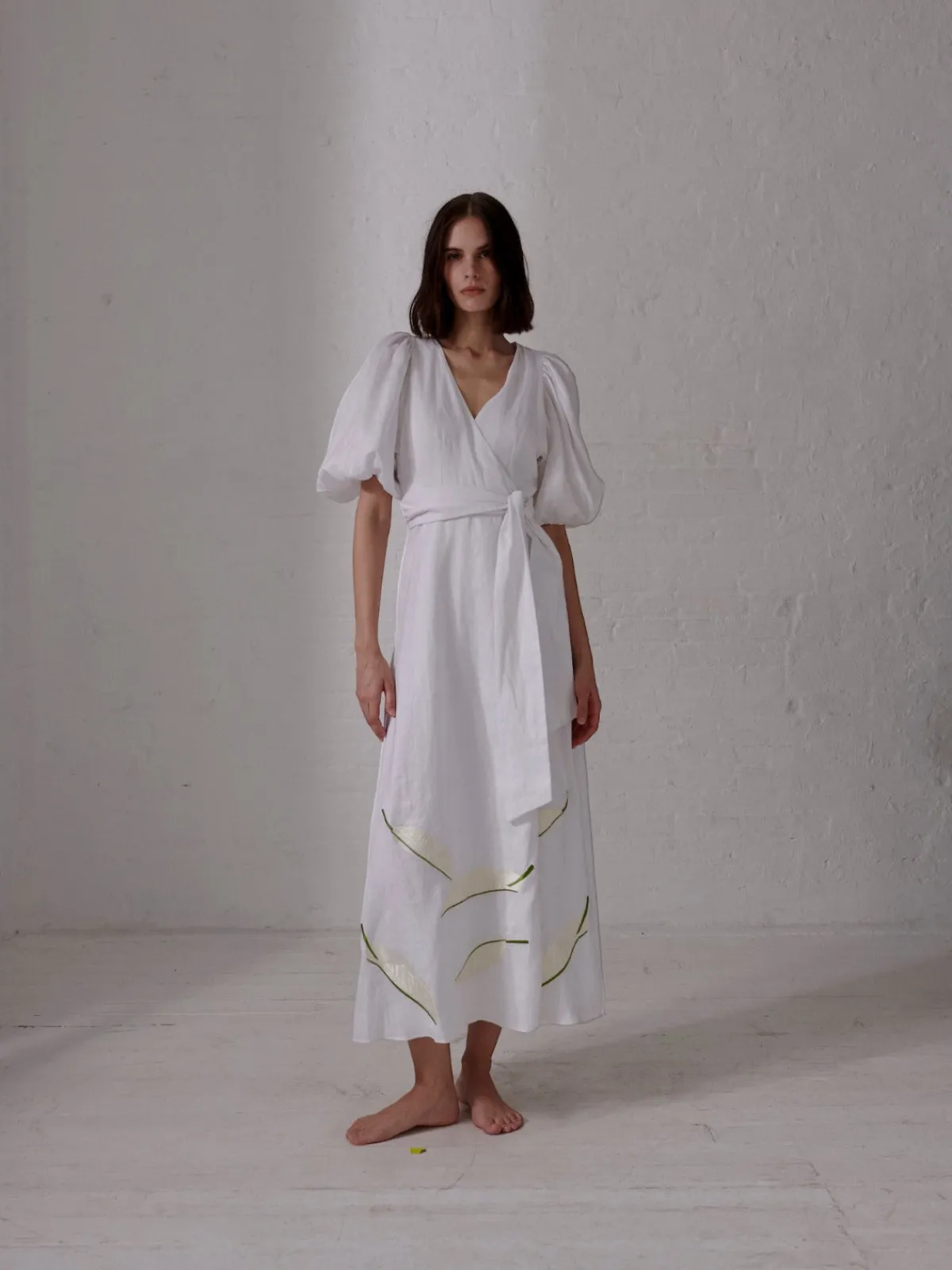 Juan de Dios Ermita Linen Embroidered Midi Dress