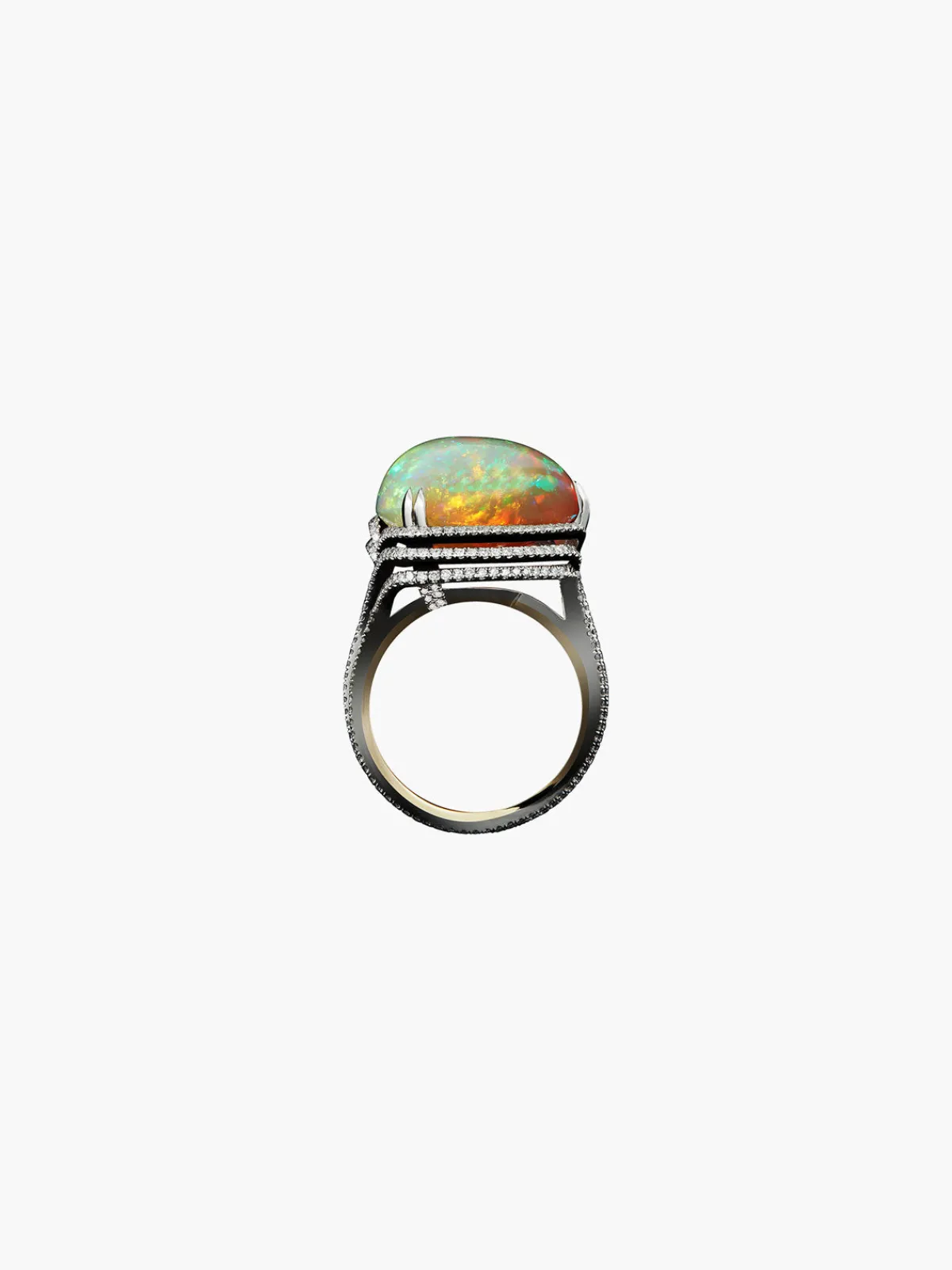 Alexandra Mor Checkerboard-Harlequin Opal Diamond Ring