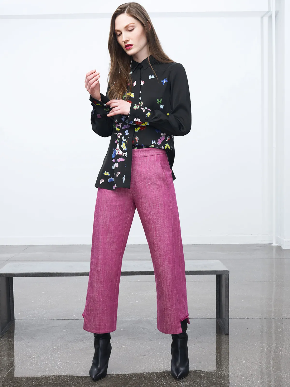 Mi Jong Lee Fringed Denim Straight Pant With Step Hem