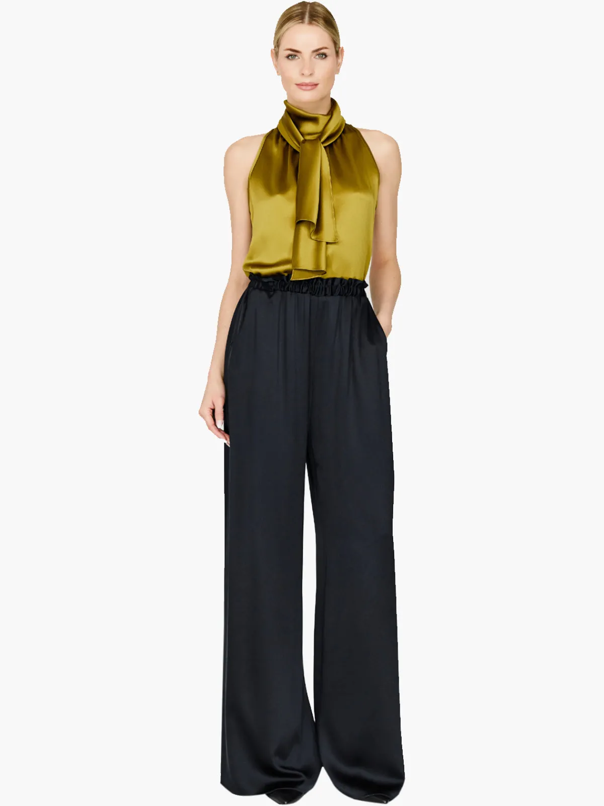 Mi Jong Lee Satin Tie Neck Top