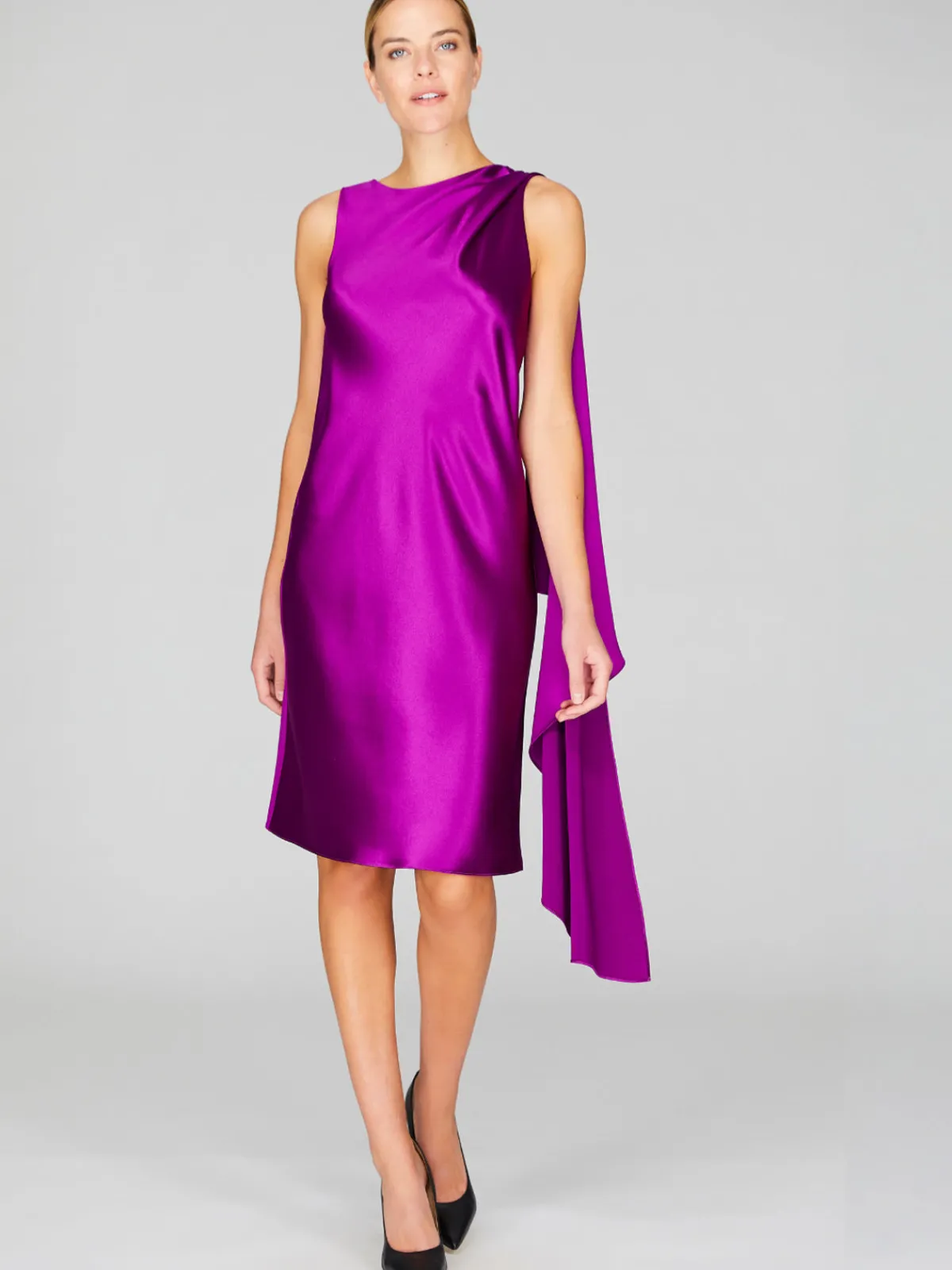 Mi Jong Lee Satin Bias Drape Scarf Dress