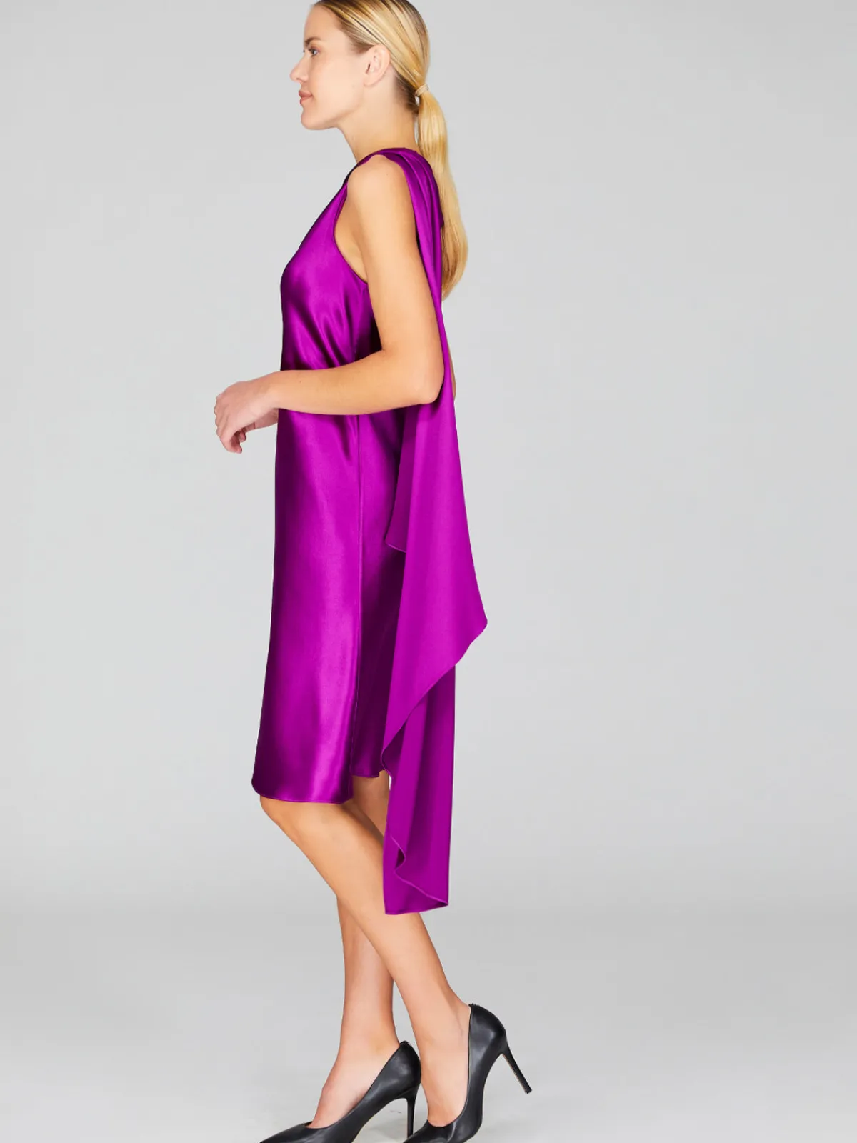Mi Jong Lee Satin Bias Drape Scarf Dress