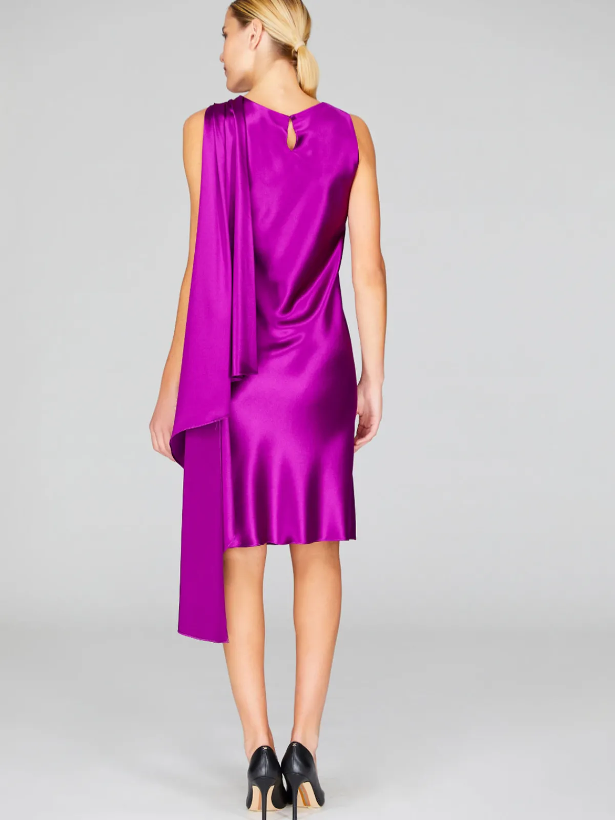 Mi Jong Lee Satin Bias Drape Scarf Dress