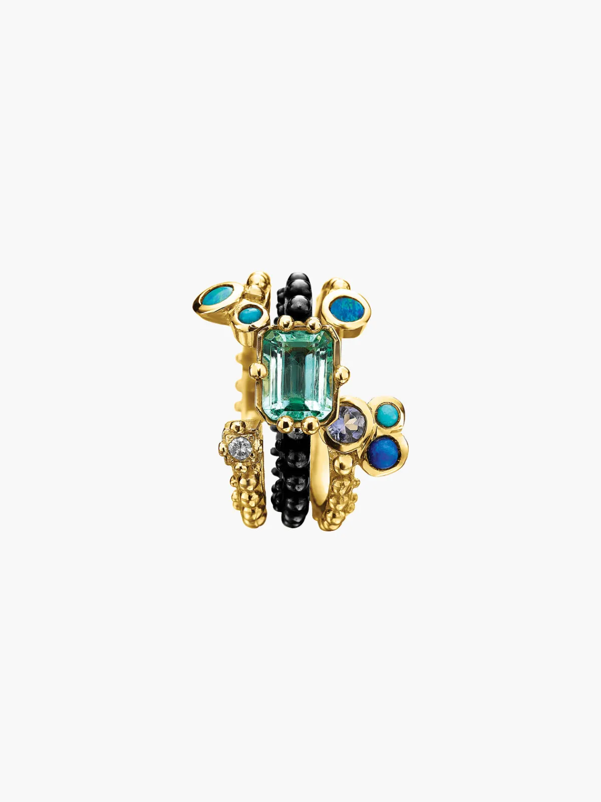 Delphine Leymarie Boheme Emerald Blue Bouquet Trio Ring