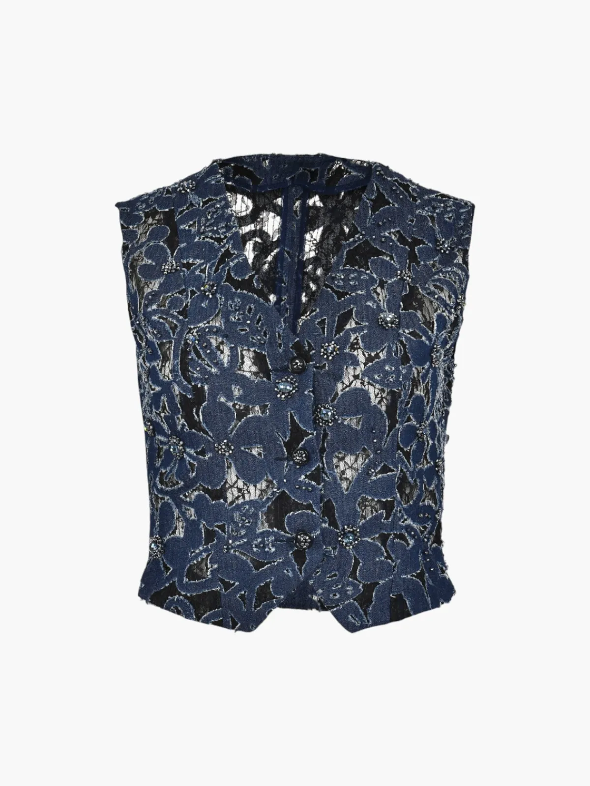 Francesca Miranda Luces Denim Hand Embroidered Vest