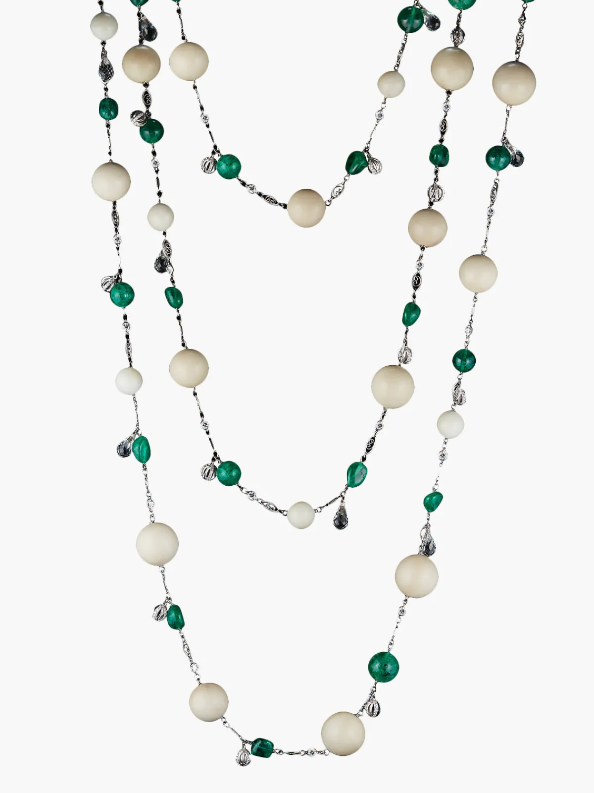 Alexandra Mor Tagua and Emerald Bead Sautoir Necklace