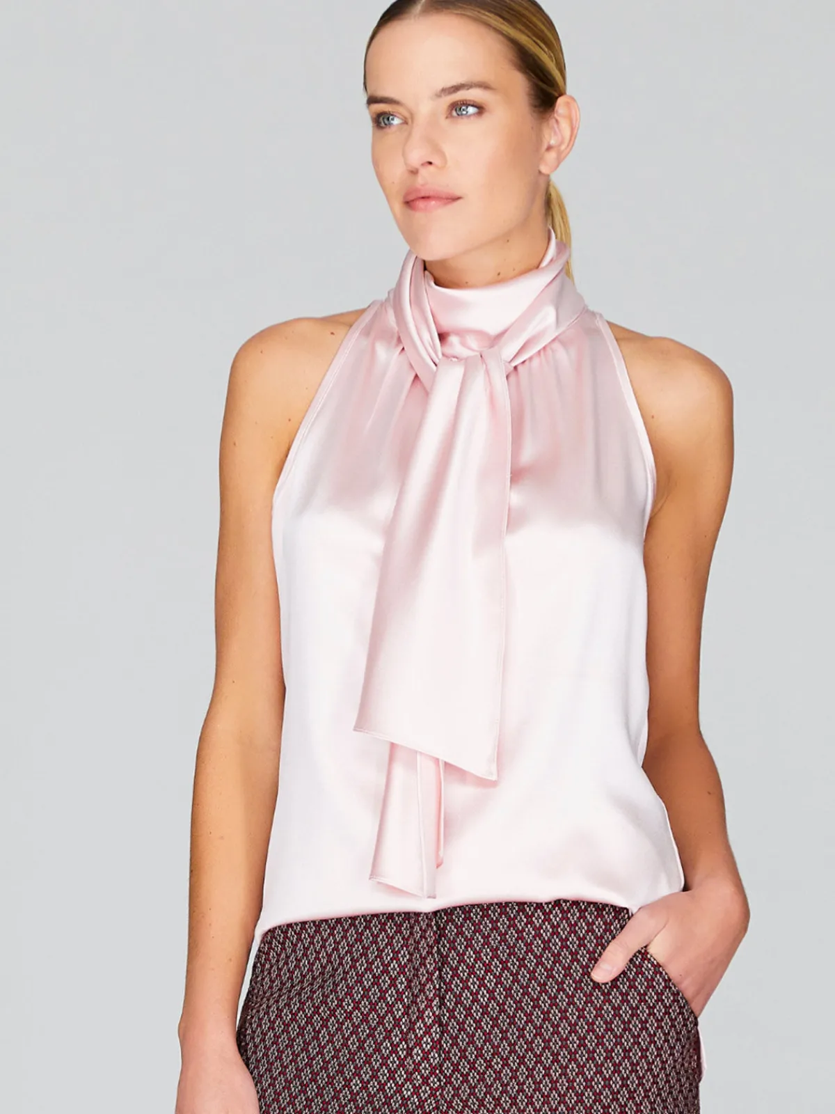 Mi Jong Lee Satin Tie Neck Top