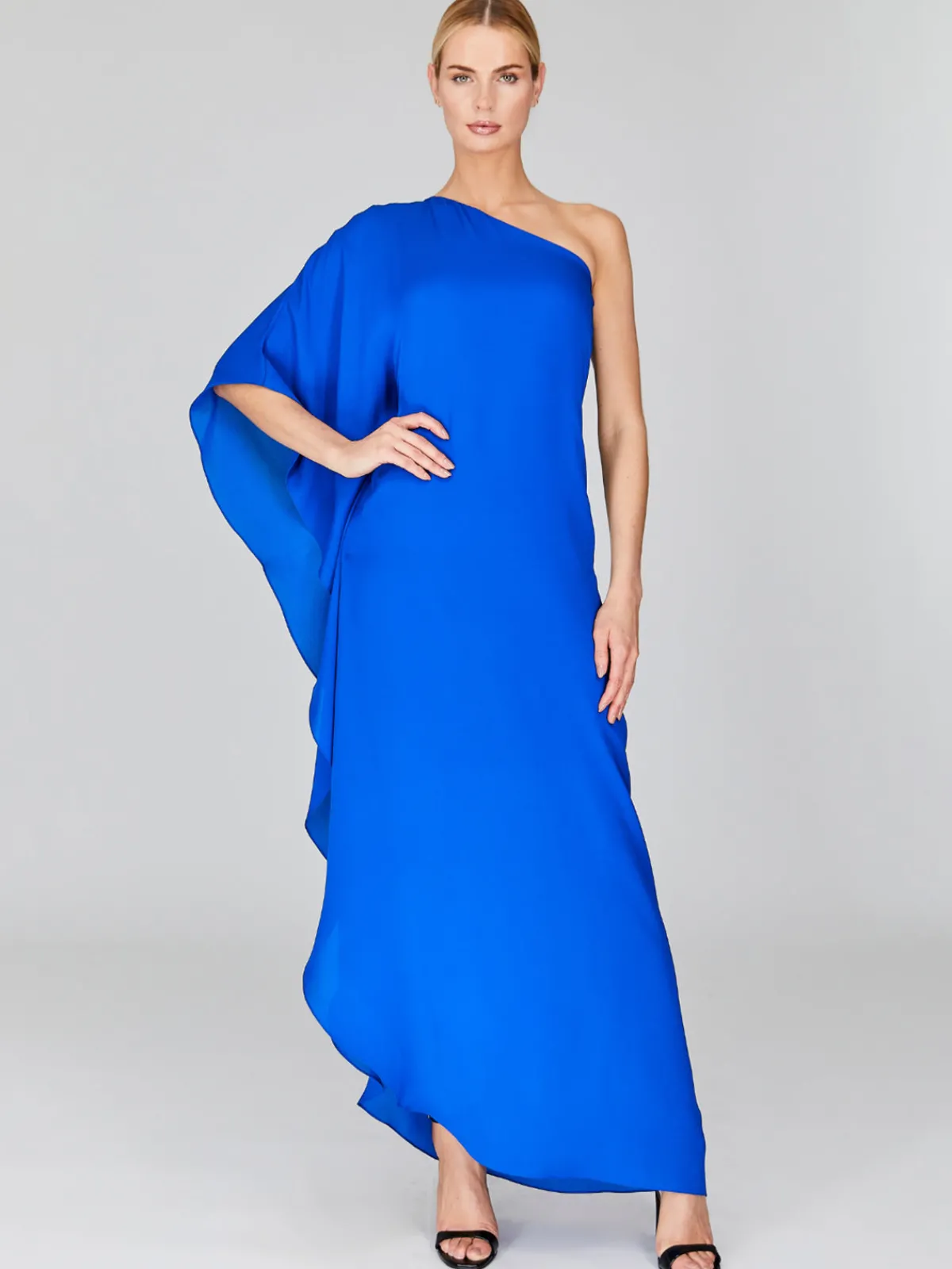 Mi Jong Lee Silk Georgette One Shoulder Cascade Gown