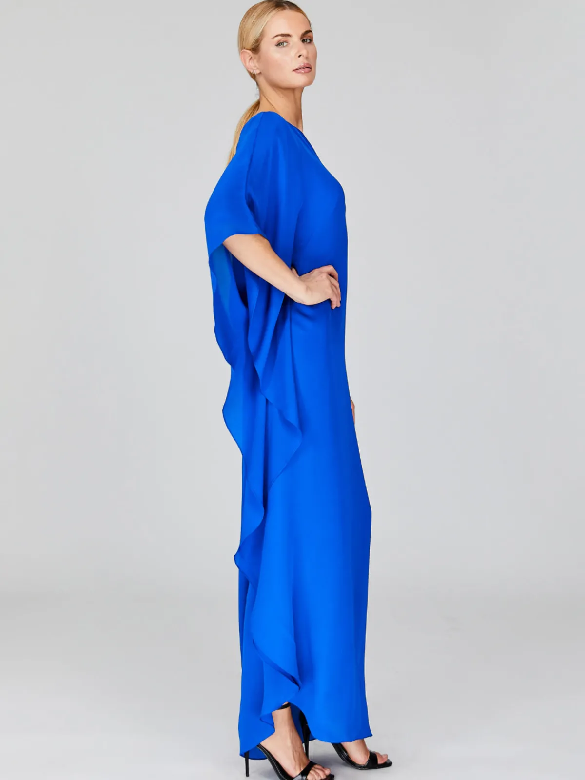 Mi Jong Lee Silk Georgette One Shoulder Cascade Gown