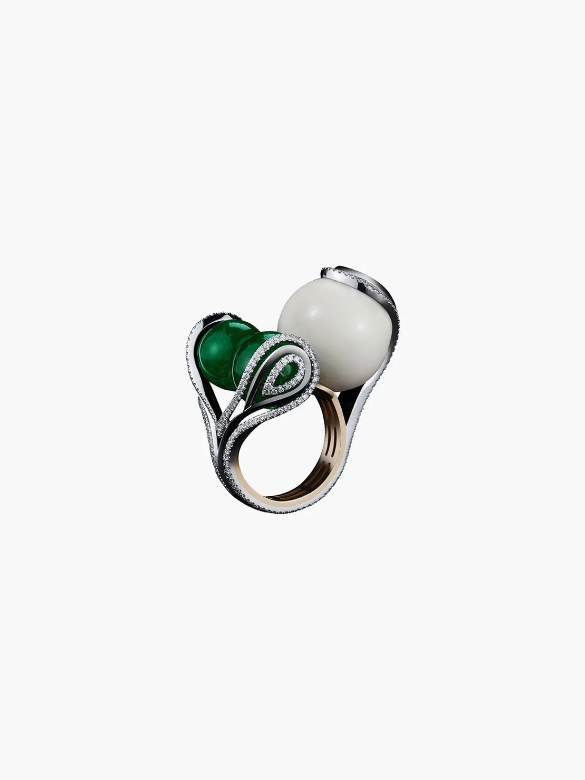 Alexandra Mor Tagua Seed & Emerald Sphere Ring