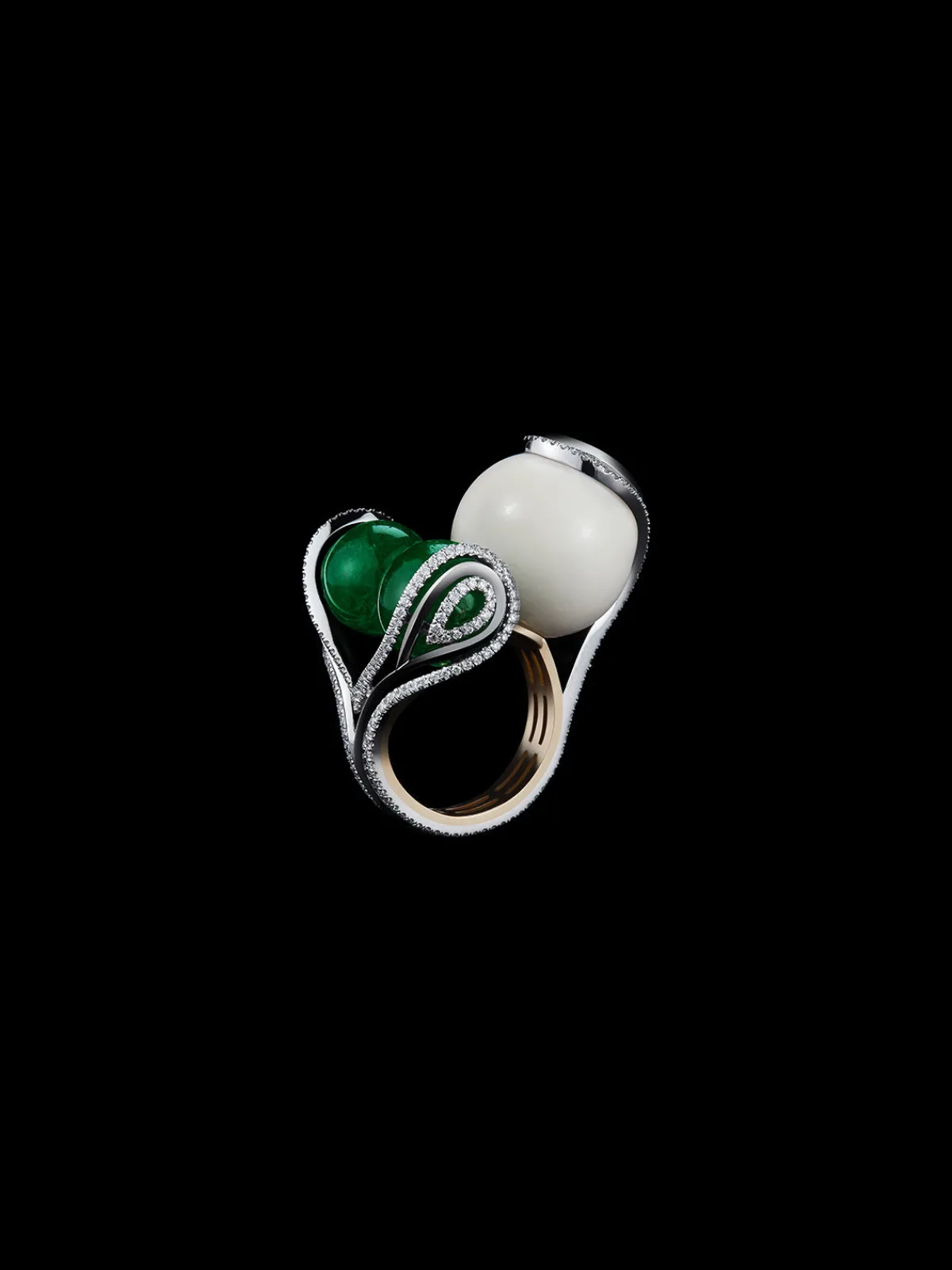 Alexandra Mor Tagua Seed & Emerald Sphere Ring