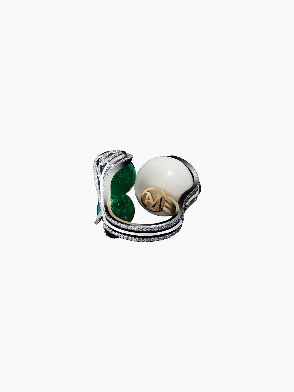 Alexandra Mor Tagua Seed & Emerald Sphere Ring