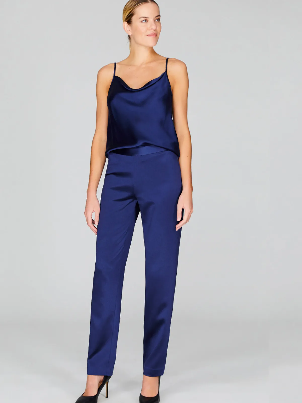 Mi Jong Lee Satin Narrow Leg Pant With Back Zip