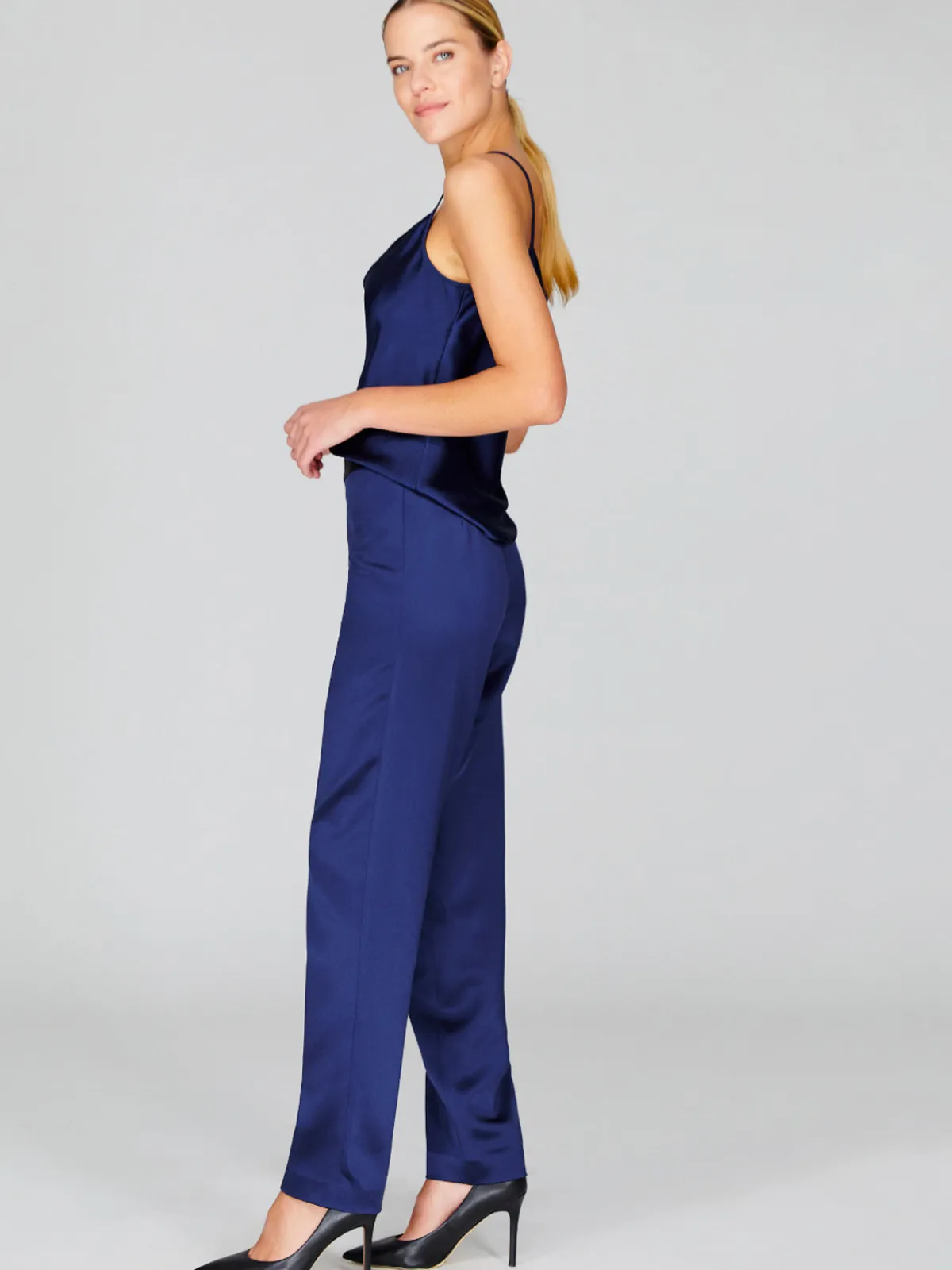 Mi Jong Lee Satin Narrow Leg Pant With Back Zip