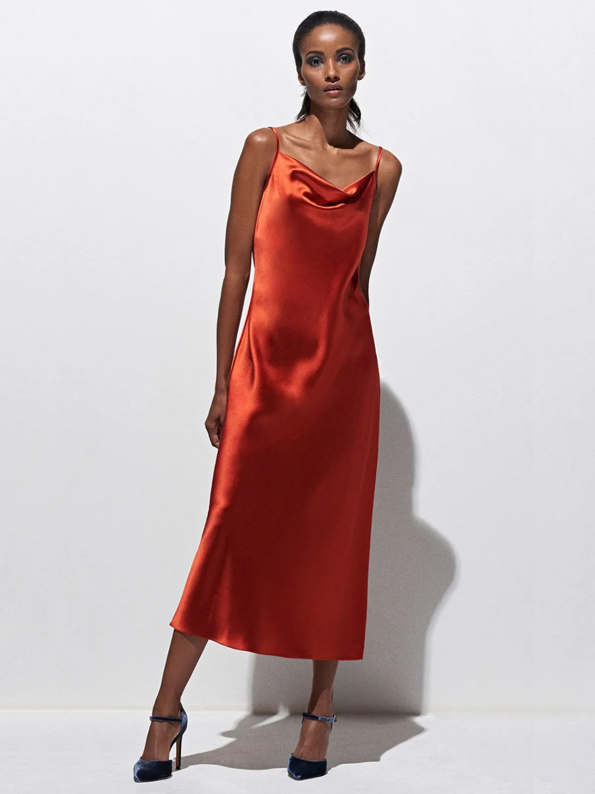 Mi Jong Lee Draped Spaghetti Strap Midi Dress