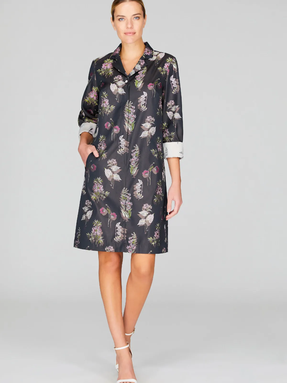 Mi Jong Lee Watercolor Botanic Collared Shirt Dress