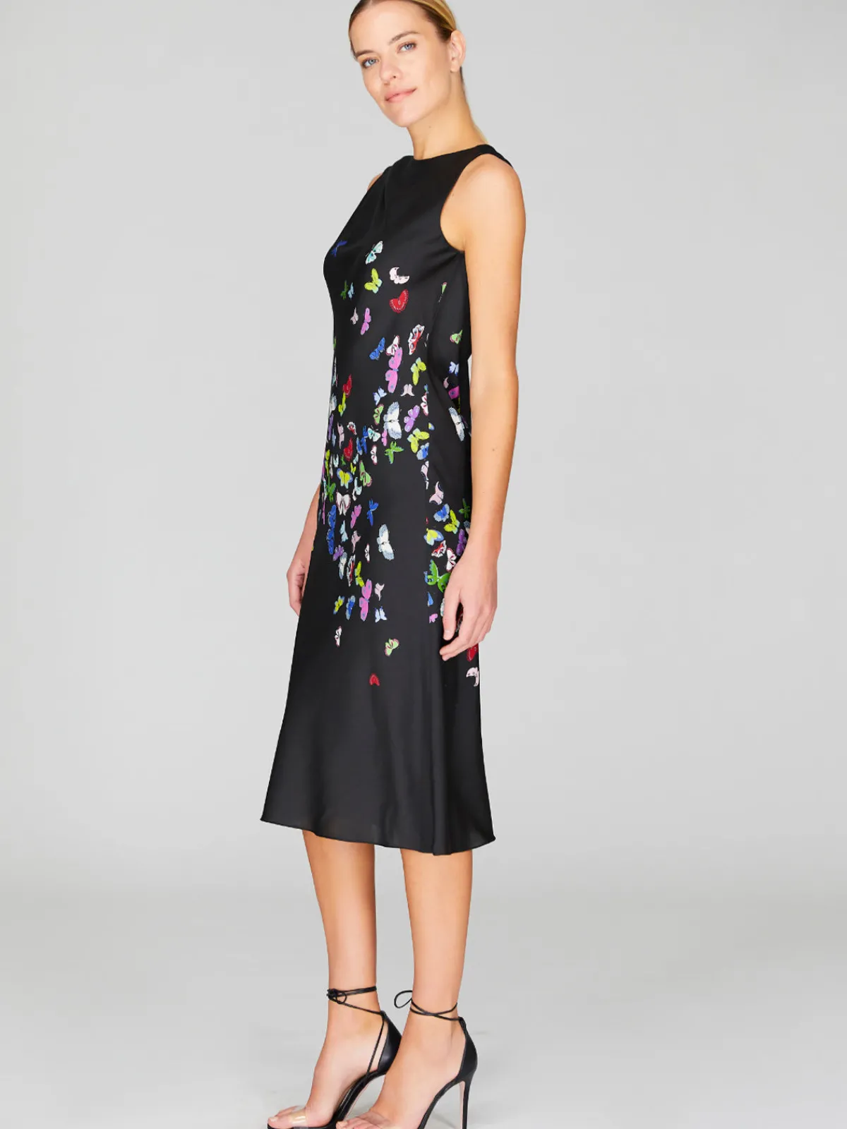 Mi Jong Lee Flutter Print Georgette Bias Drape Scarf Dress