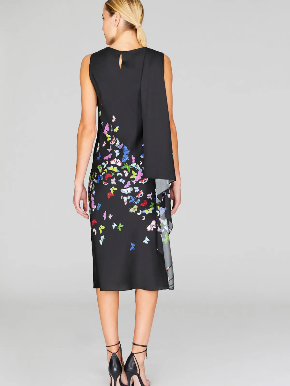 Mi Jong Lee Flutter Print Georgette Bias Drape Scarf Dress