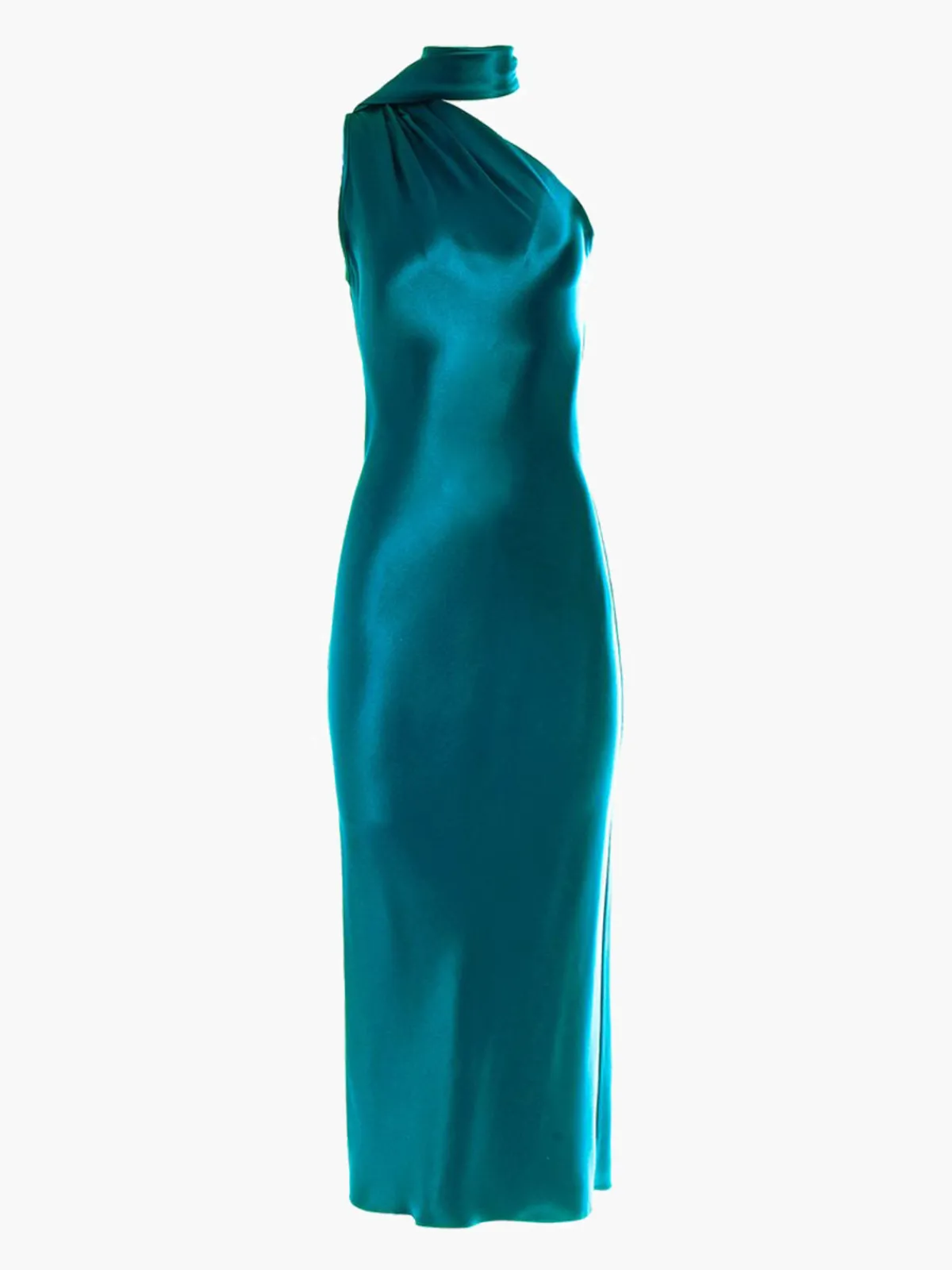 Mi Jong Lee One Shoulder Bias Dress With Scarf