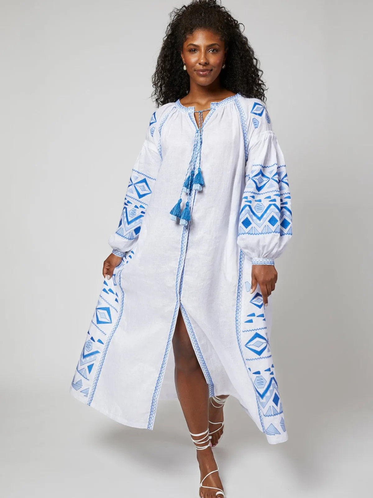 Larkin Lane Daniela Ukrainian Embroidered Maxi Dress / Kaftan