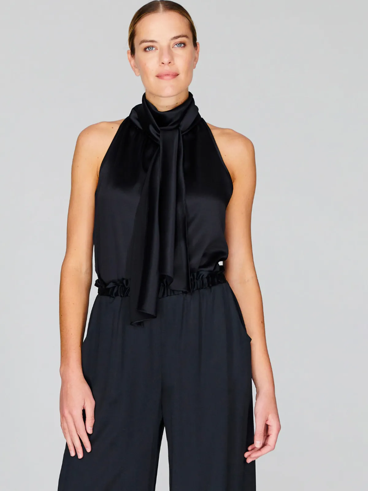 Mi Jong Lee Satin Tie Neck Top