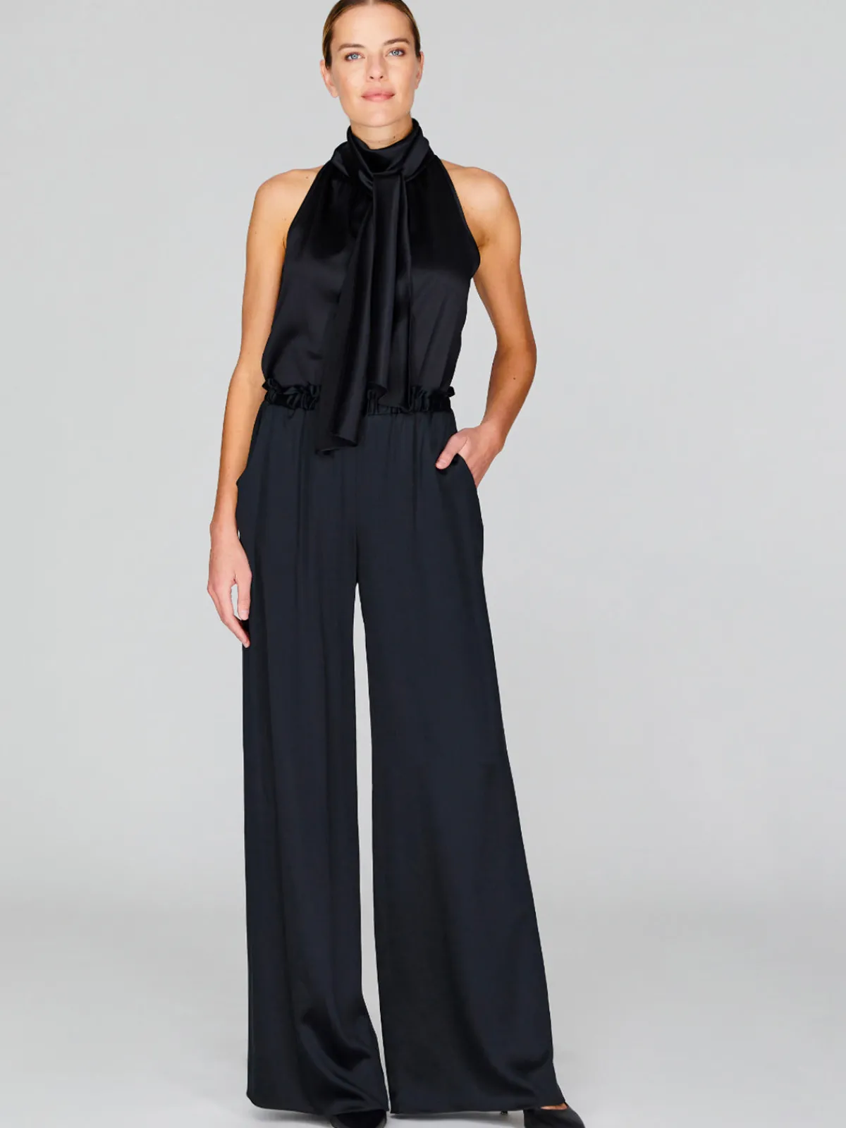 Mi Jong Lee Satin Tie Neck Top