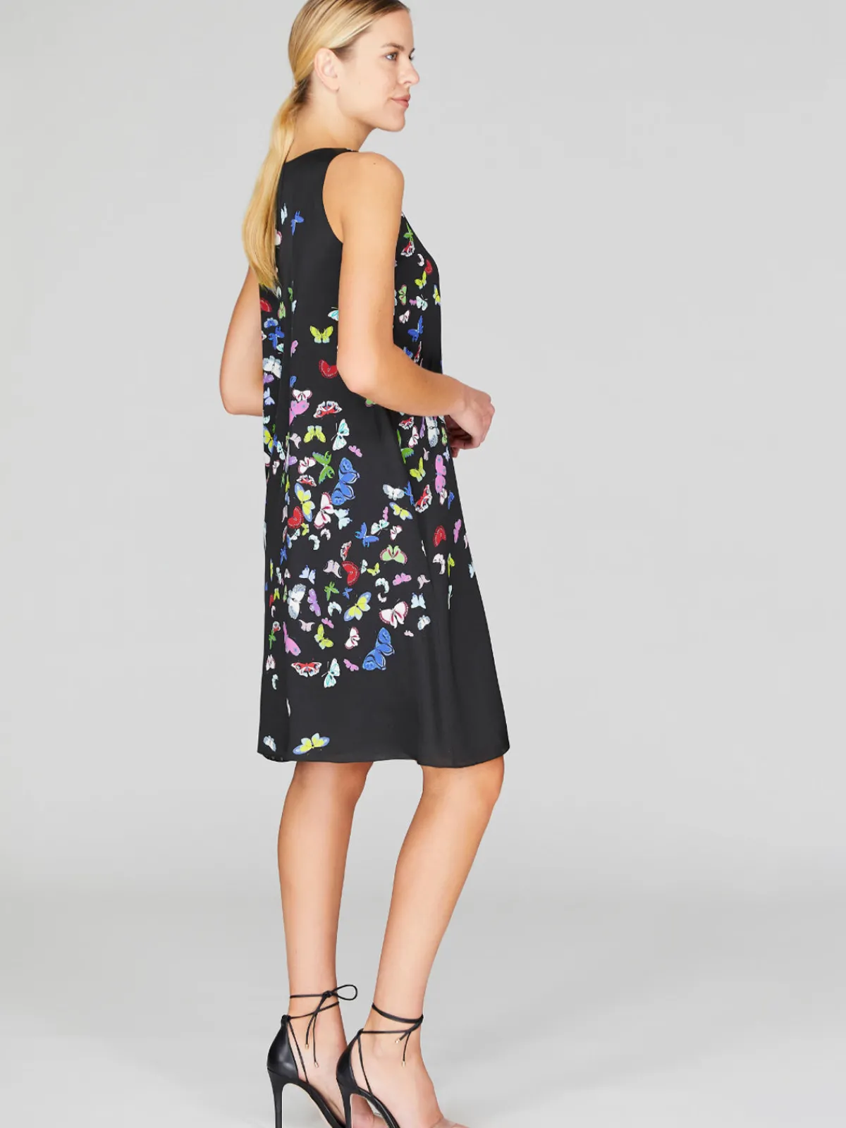 Mi Jong Lee Flutter Print Georgette Short Trapeze Dress