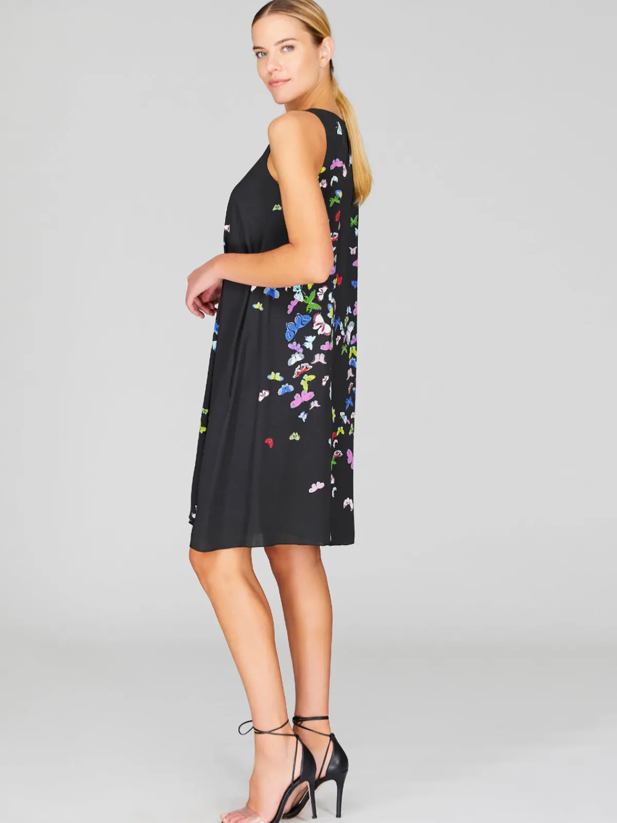 Mi Jong Lee Flutter Print Georgette Short Trapeze Dress