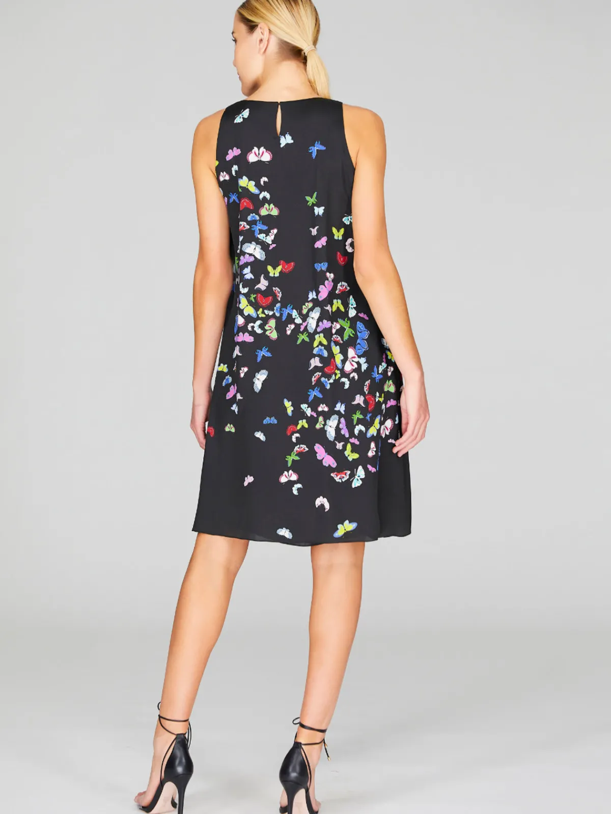 Mi Jong Lee Flutter Print Georgette Short Trapeze Dress