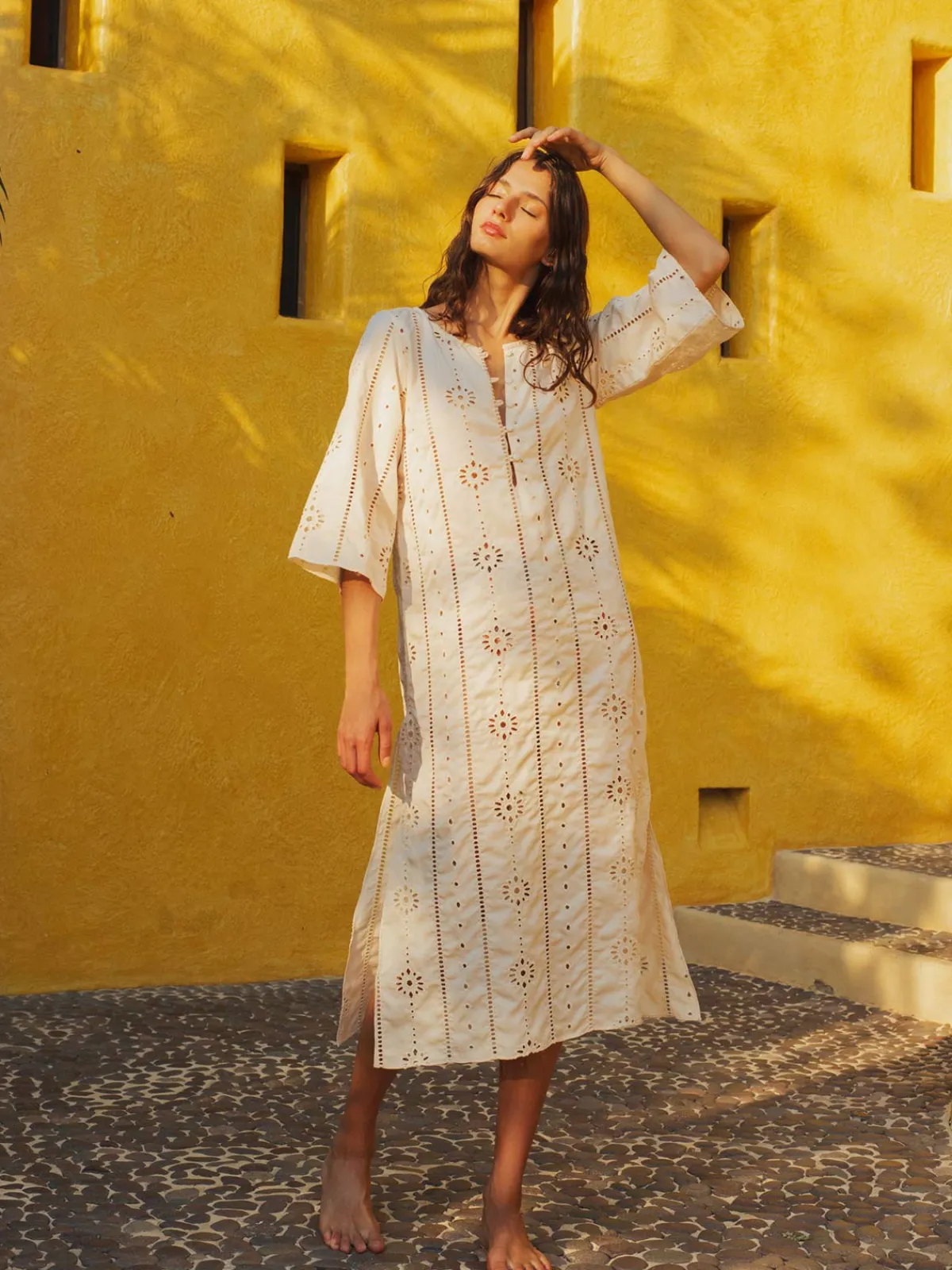 Juan de Dios Lisa Cotton Eyelet Midi Dress