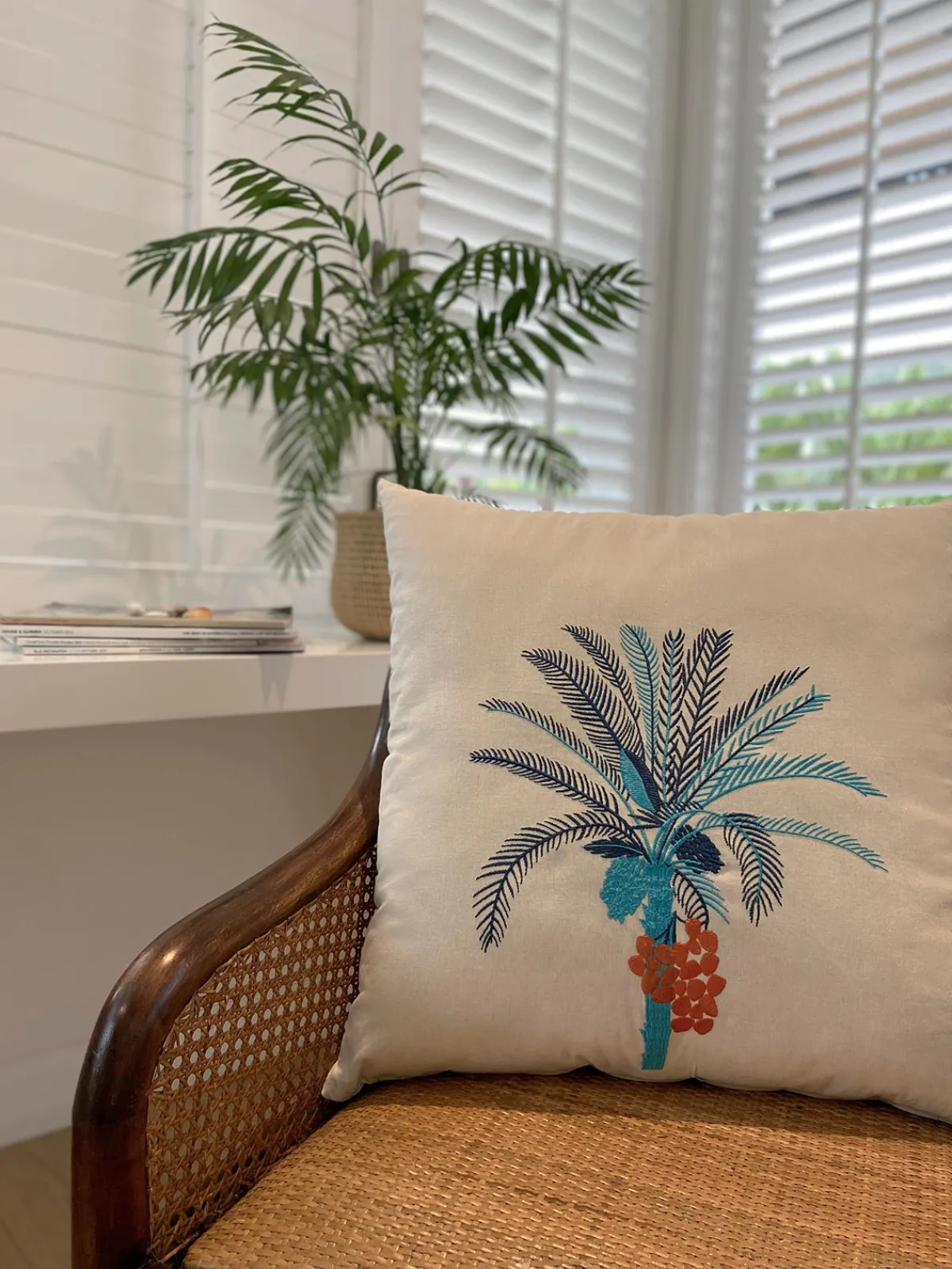 Juan de Dios Palm Tree Embroidered Cushion Cover