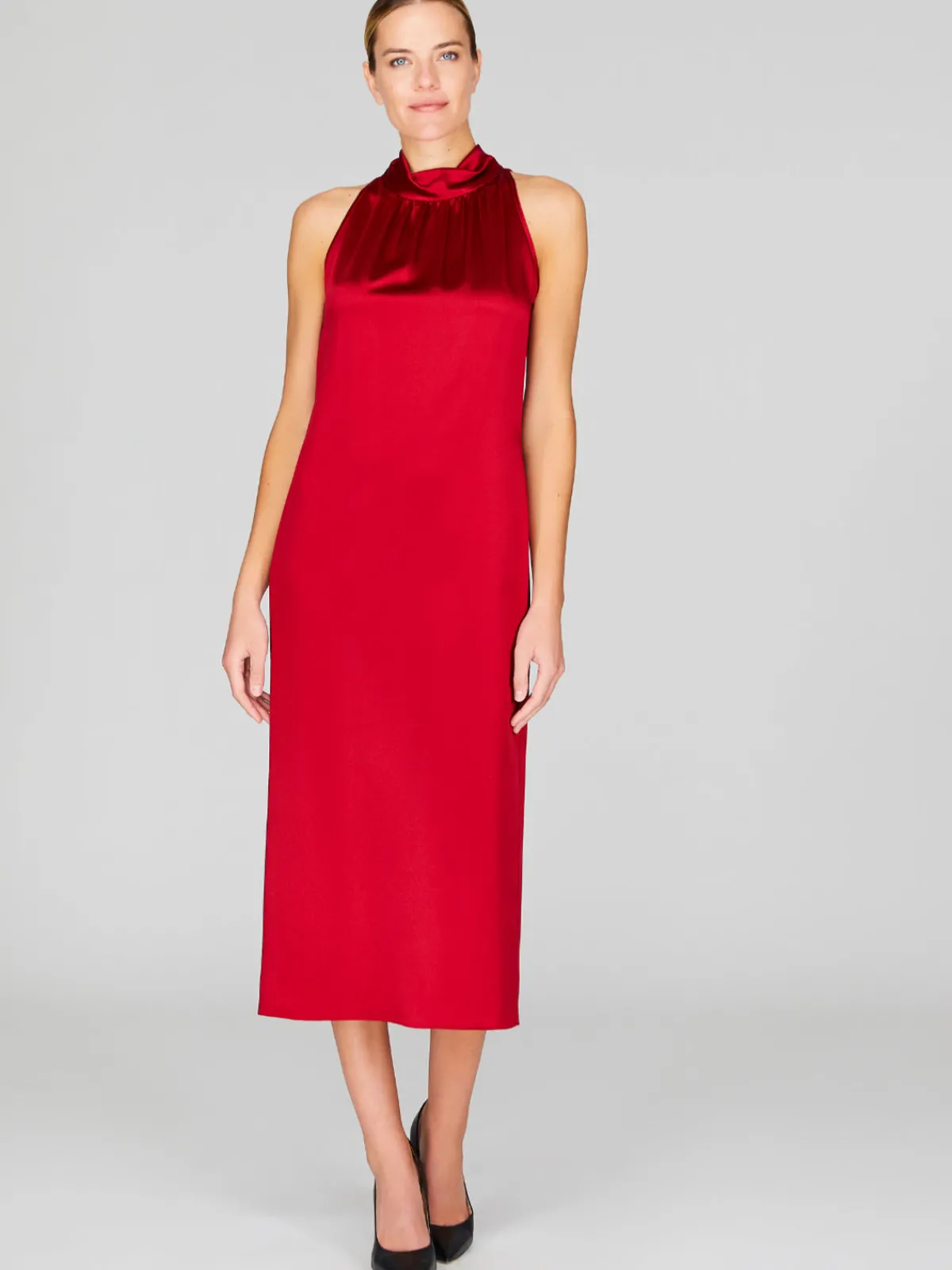 Mi Jong Lee Satin High Neck Gathered Dress