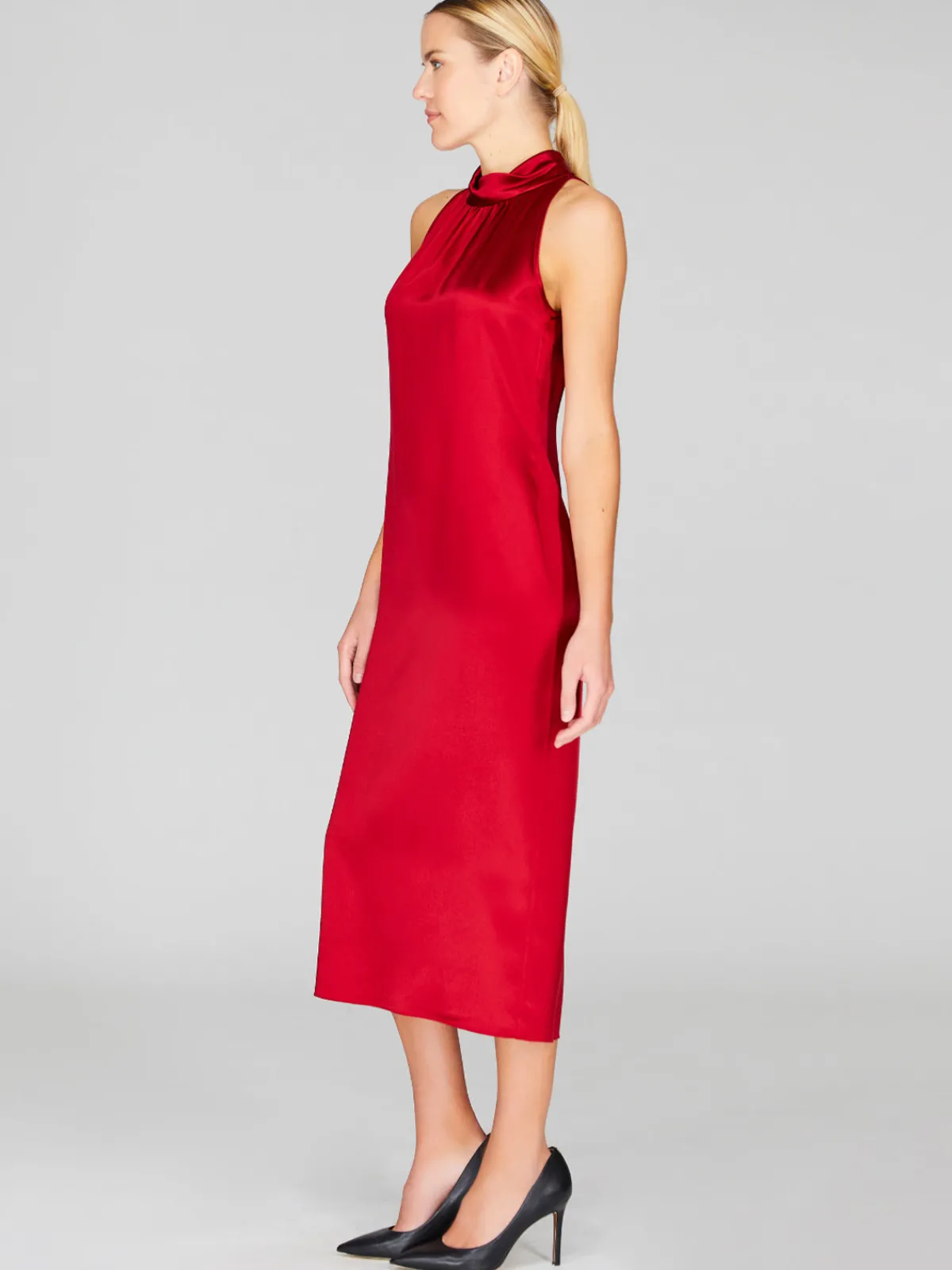 Mi Jong Lee Satin High Neck Gathered Dress