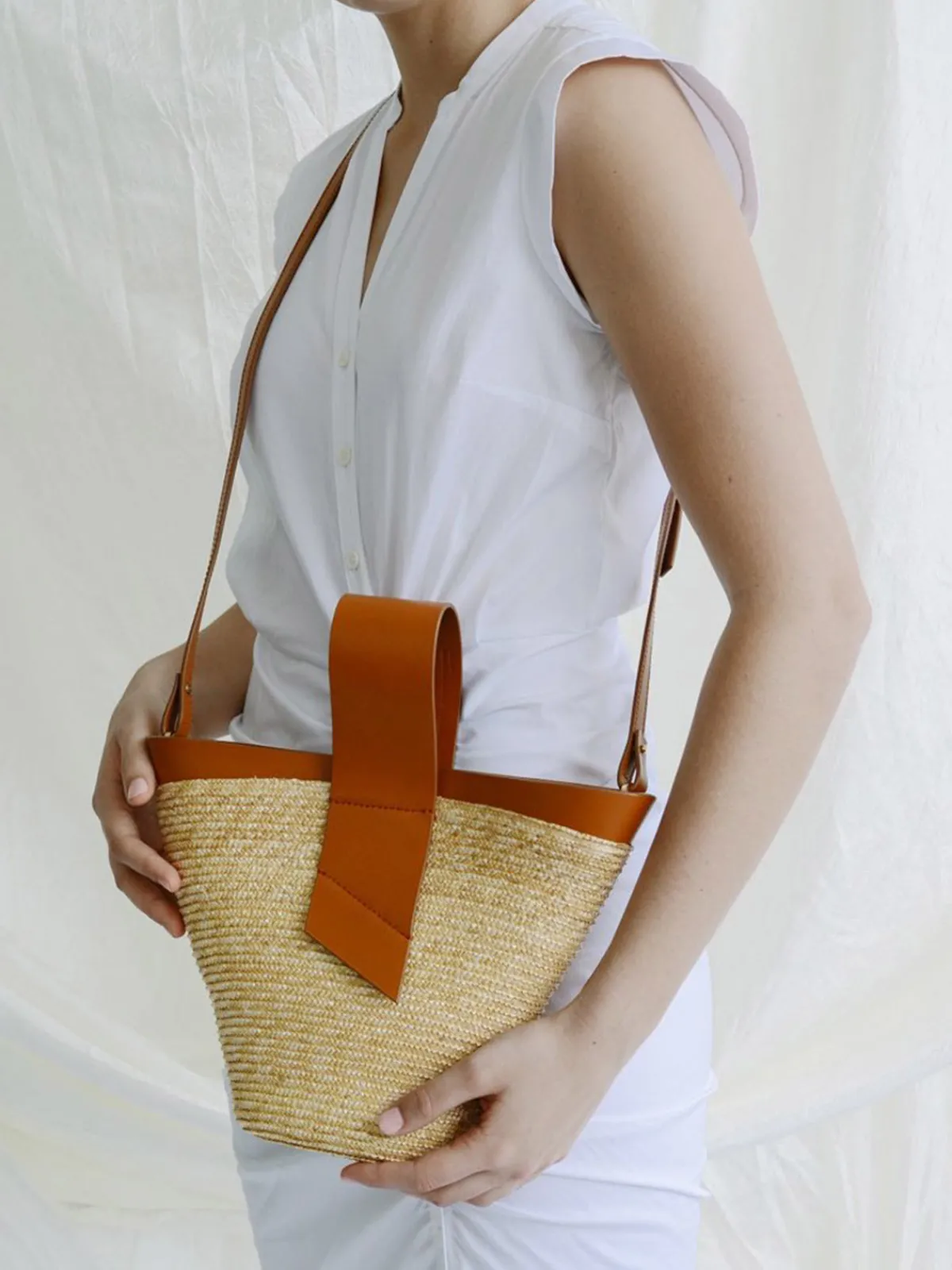 Carolina Santo Domingo Amphora Straw and Leather Bag