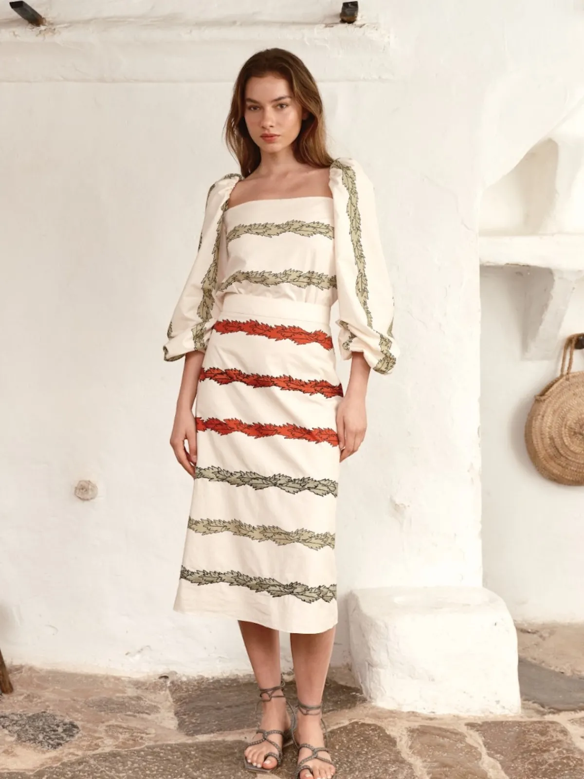 Juan de Dios El Carmen Embroidered Cotton Midi Skirt