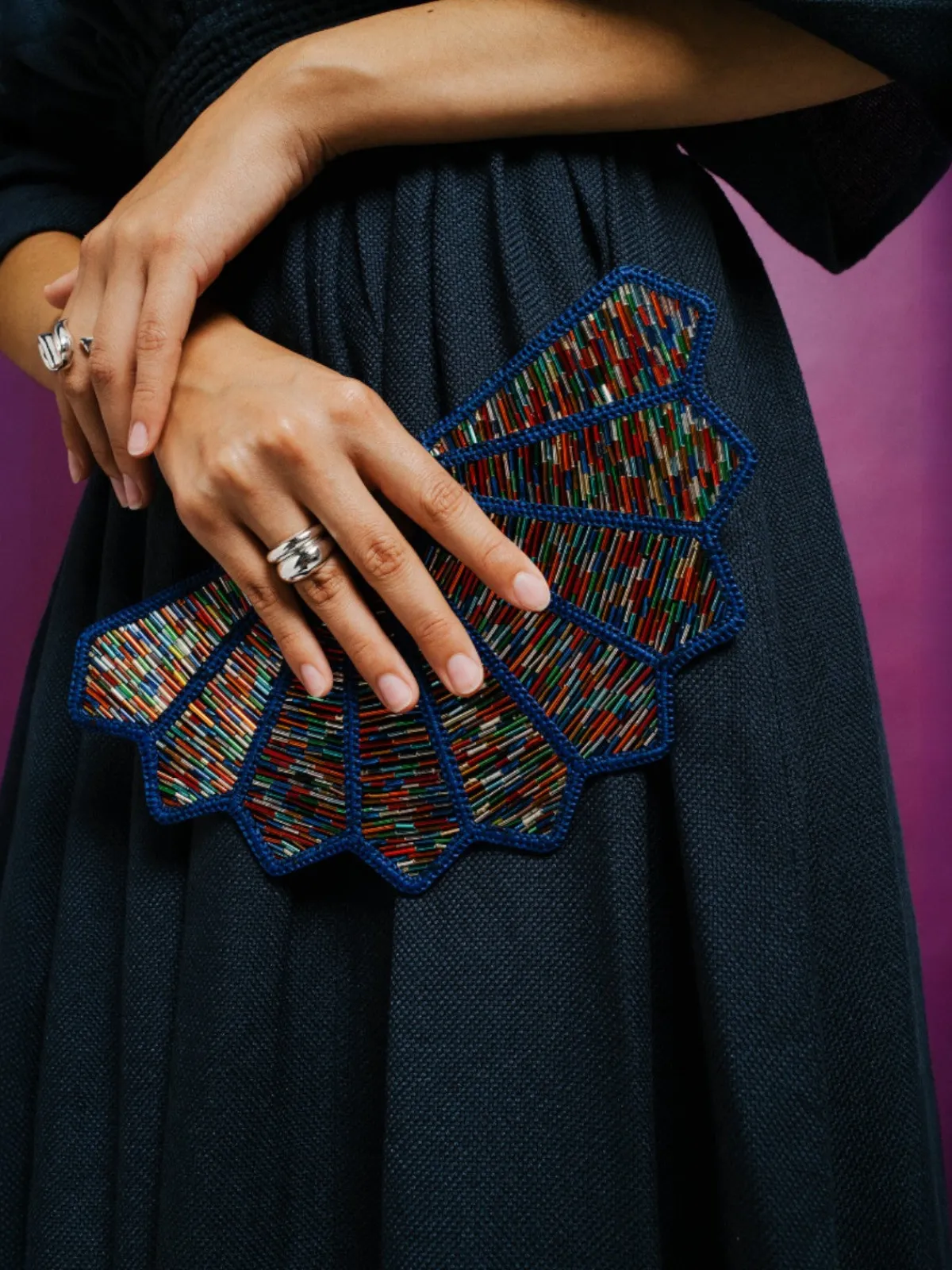 Magnetic Midnight Multicolor Bugle Beads Fan