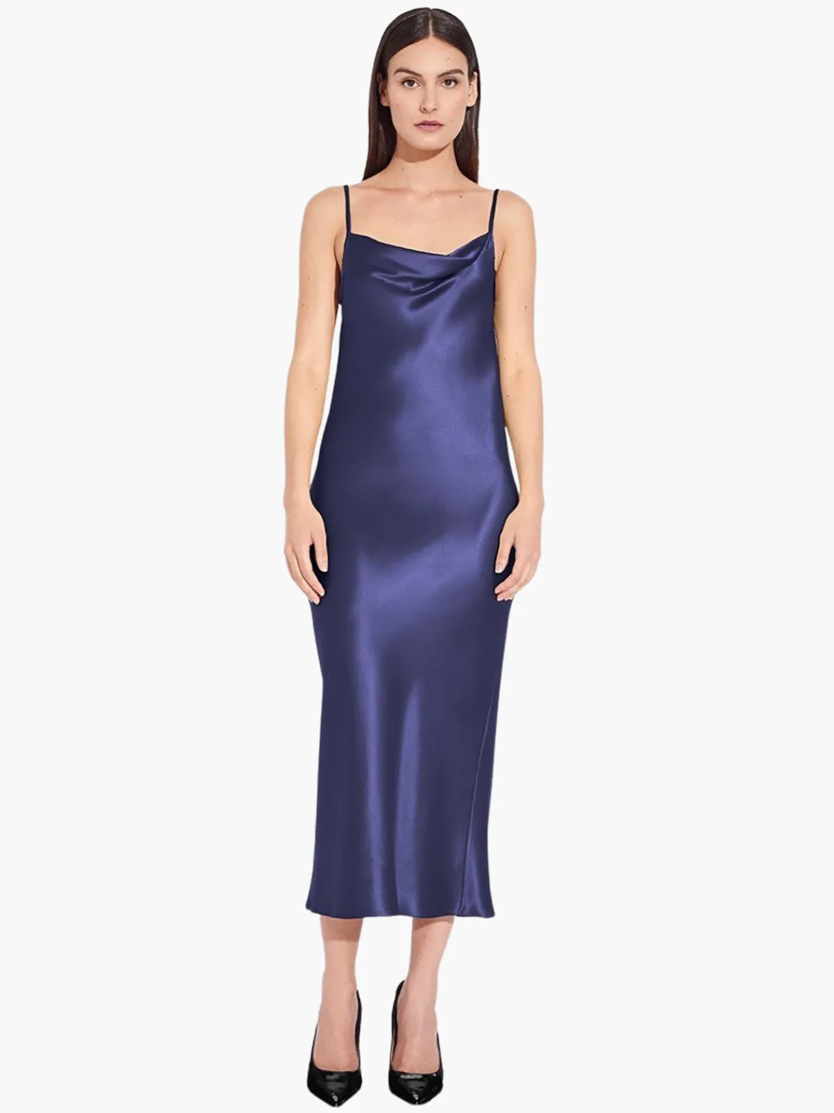 Mi Jong Lee Satin Drape Front Camisole Dress