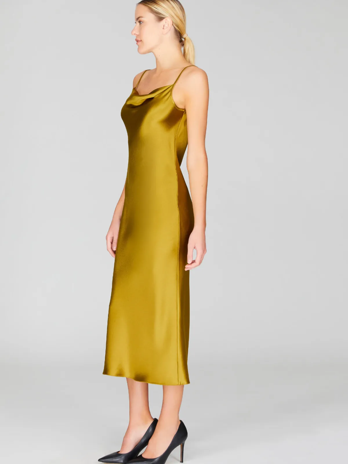 Mi Jong Lee Satin Drape Front Camisole Dress