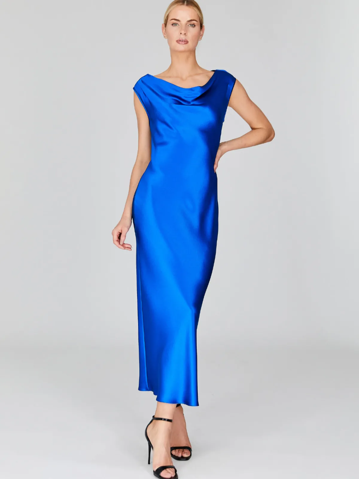 Mi Jong Lee Satin Drape Front and Back Bias Dress